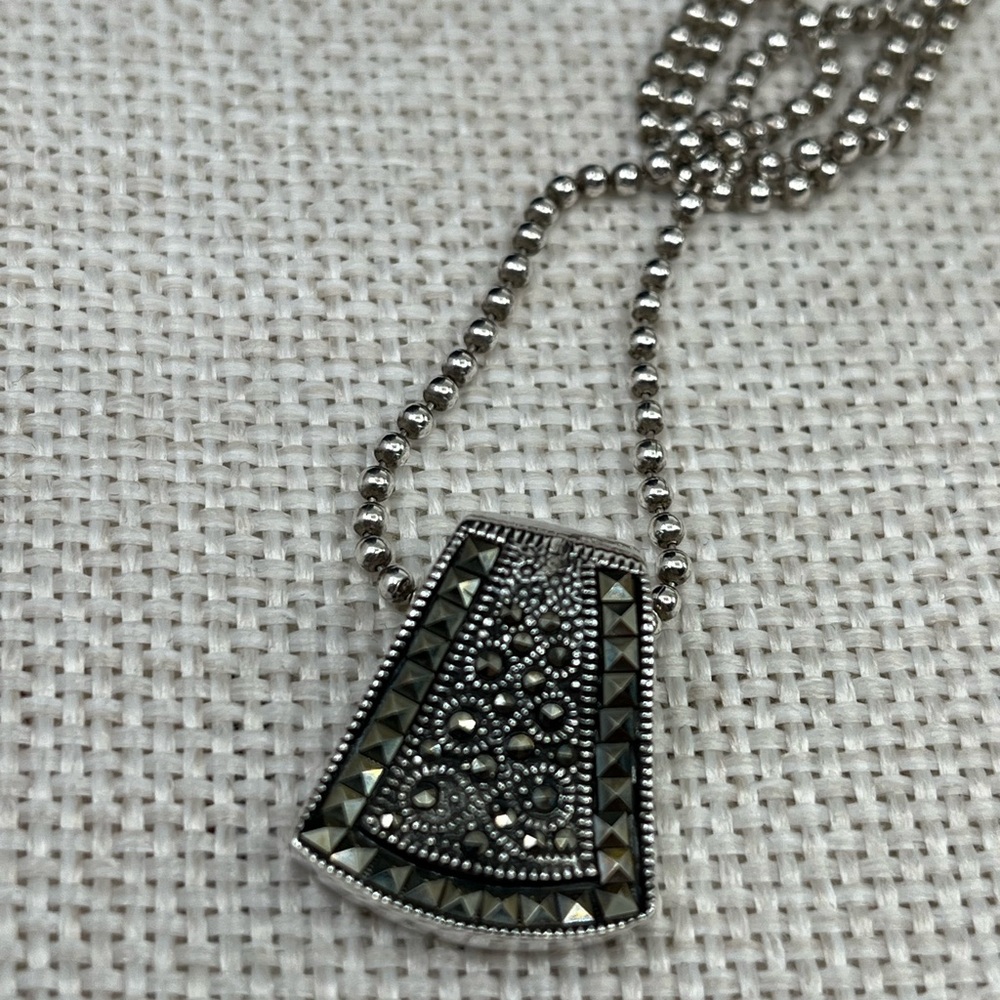 Vintage Sterling Silver Marcasite Pendant Necklace – 925 NF – 12.9g – 20" Chain - Picture 3 of 17